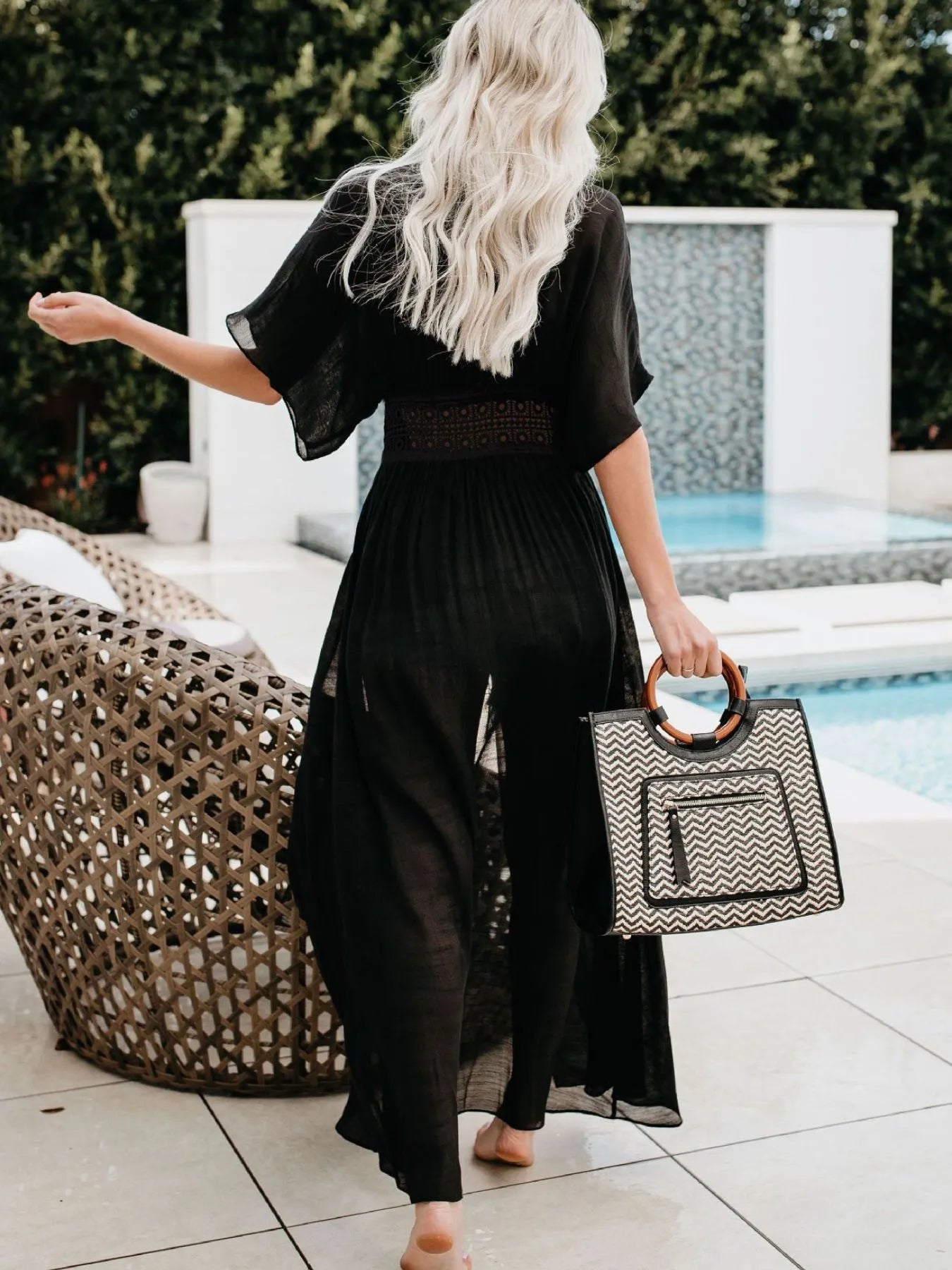 Lace Trim Plunging Beach Cover Up Maxi Dress - Fashorio