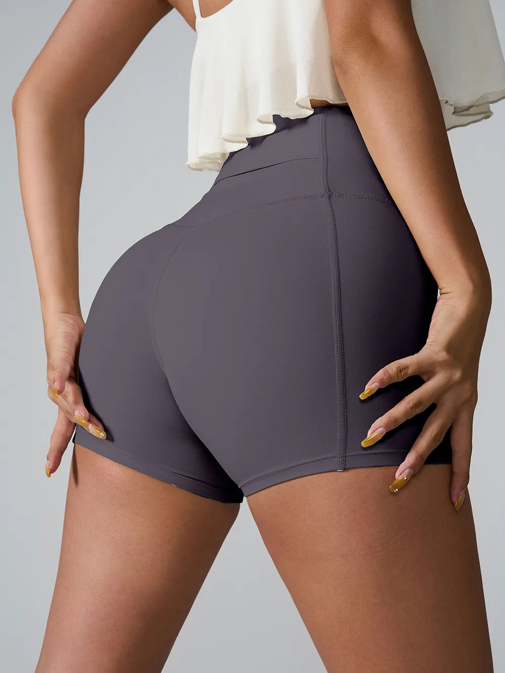 High waist pocket active shorts full length view