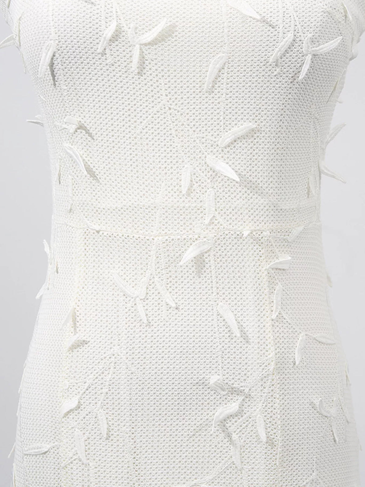 sleeveless floral applique off white midi dress front view