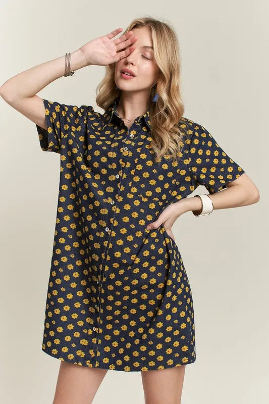 Floral Button Up Mini Denim Dress side view