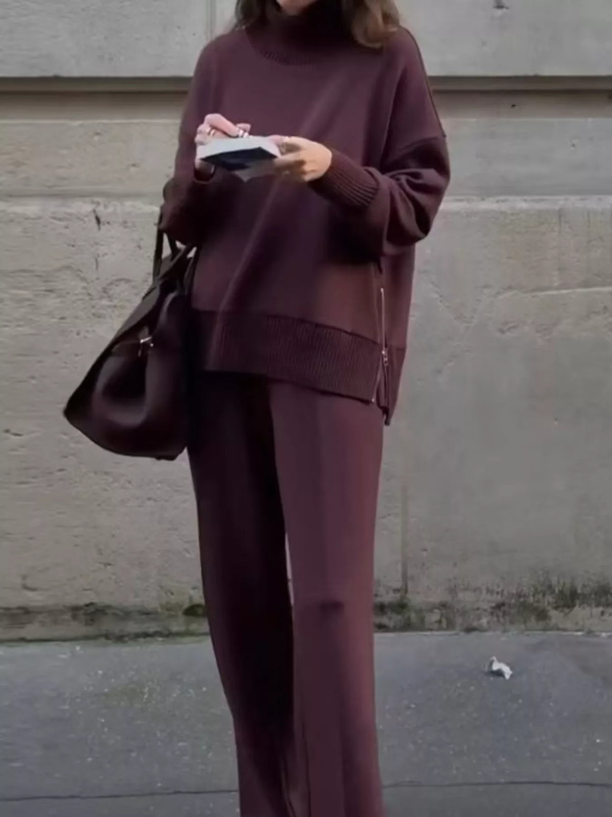 Turtleneck two piece set with matching pants side view