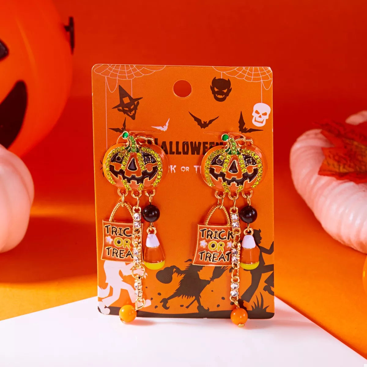 Halloween Rhinestone Pumpkin Drop Earrings - Fashorio