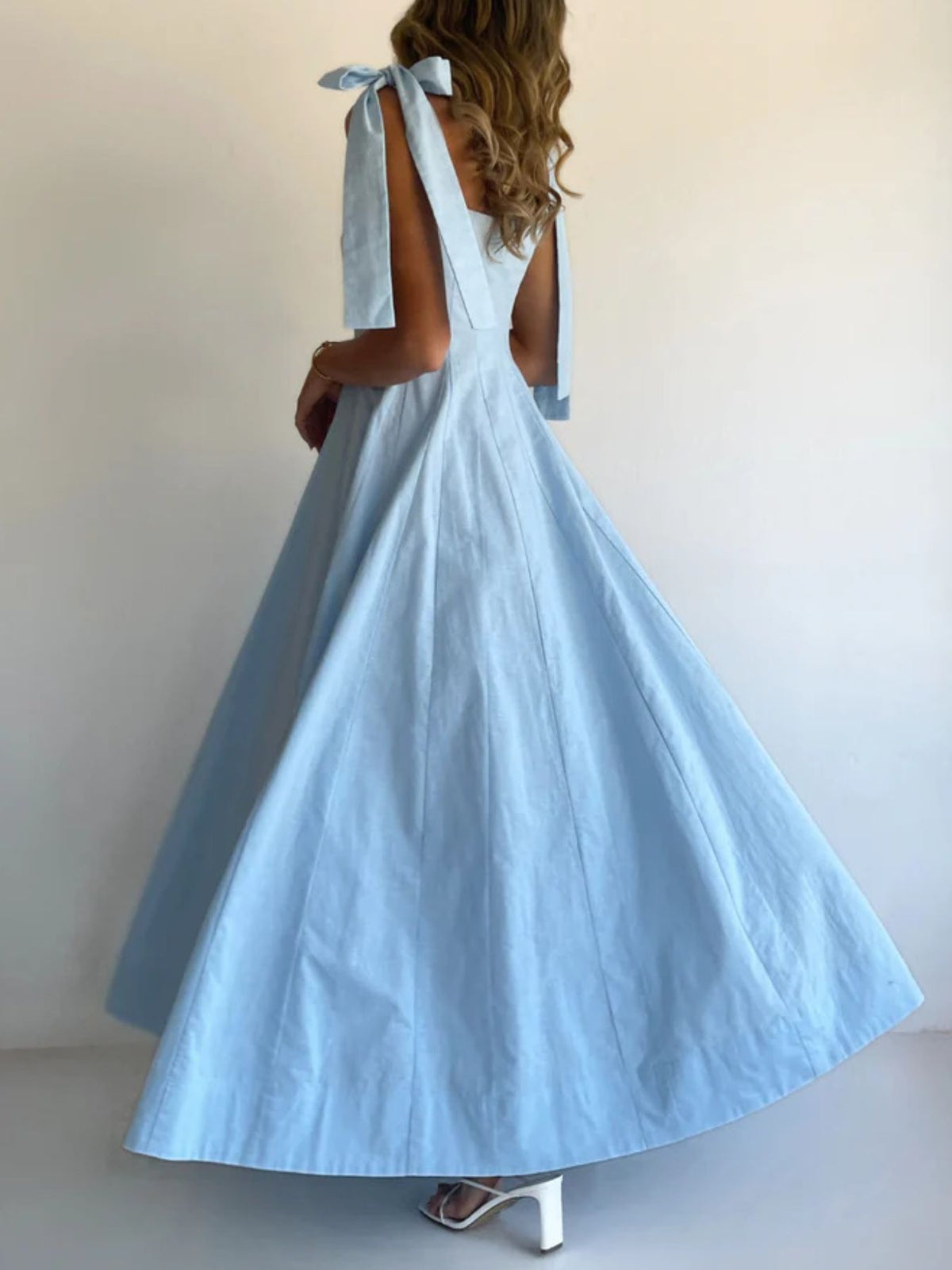 Gradient tie shoulder maxi dress styled look