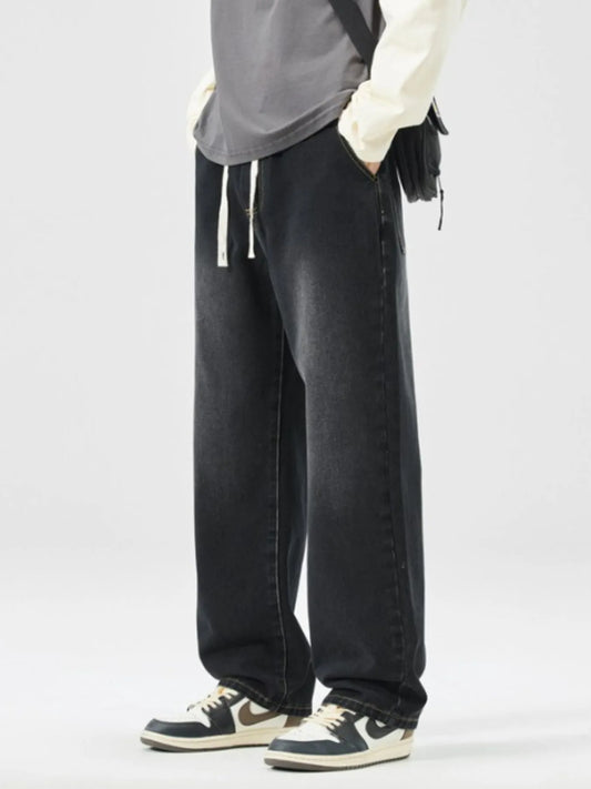 Men's Full Size Wide Leg Wash Jeans Plus Size Black - Fashorio
