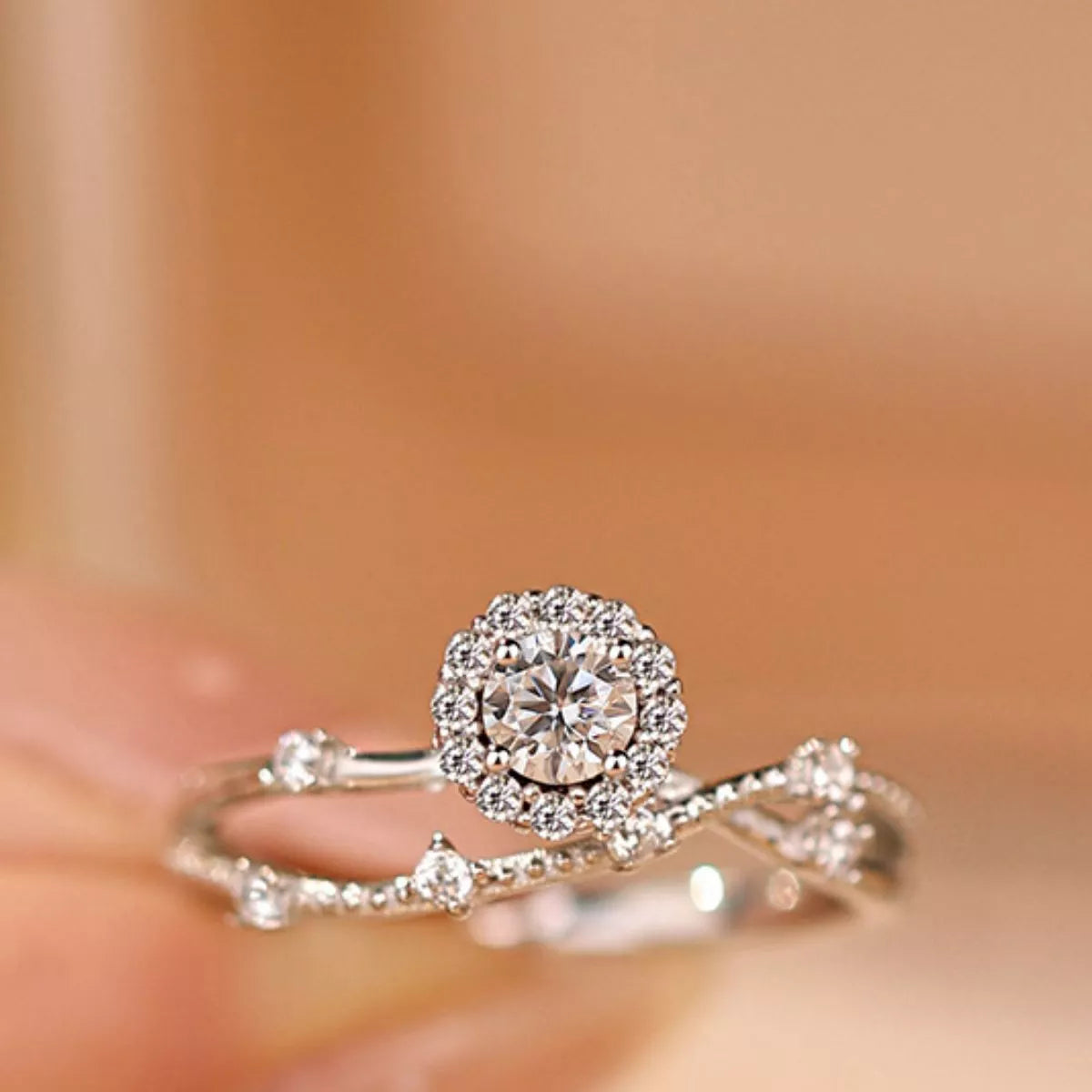 Sterling silver moissanite layered ring back view