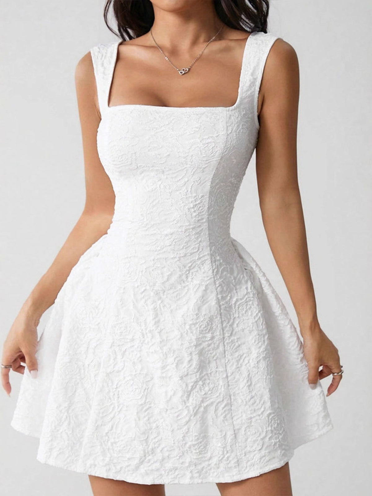 textured square neck mini dress side view