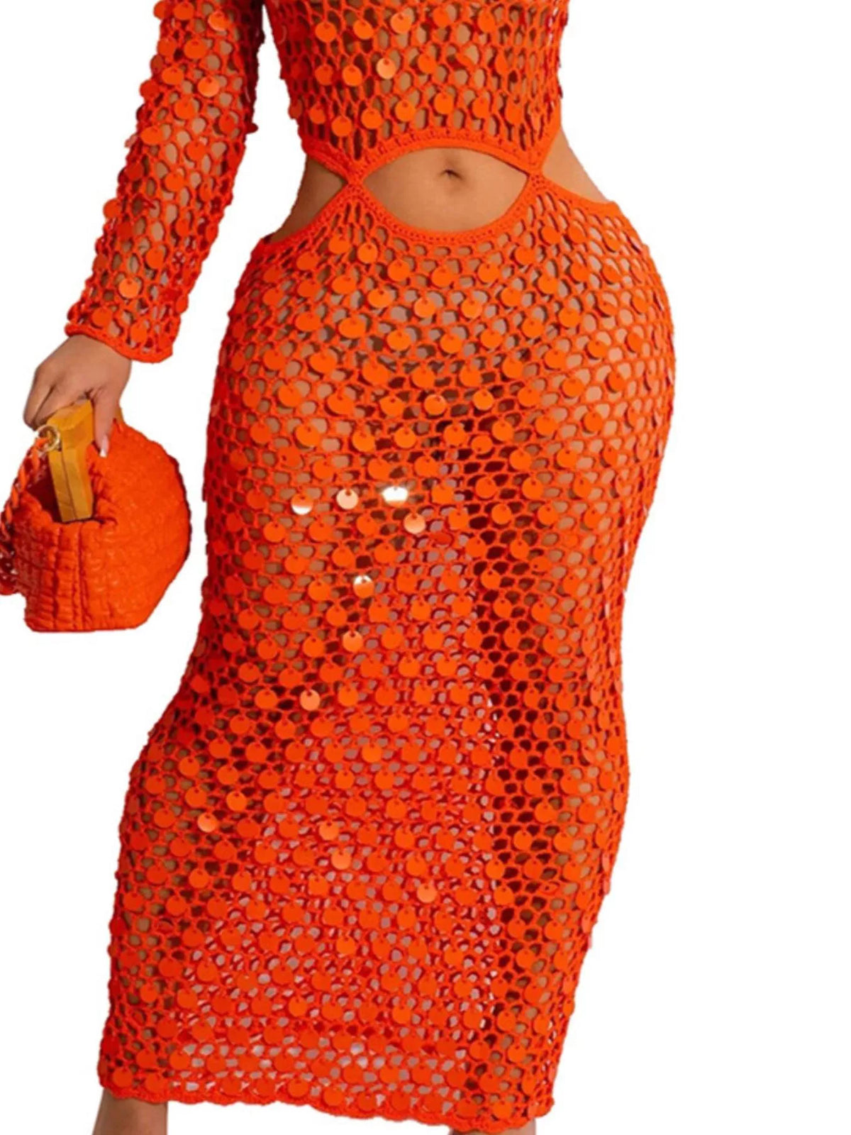 Sequin mesh cutout maxi dress close up view