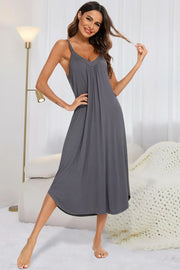 V-Neck Midi Lounge Dress Dark Gray - Fashorio