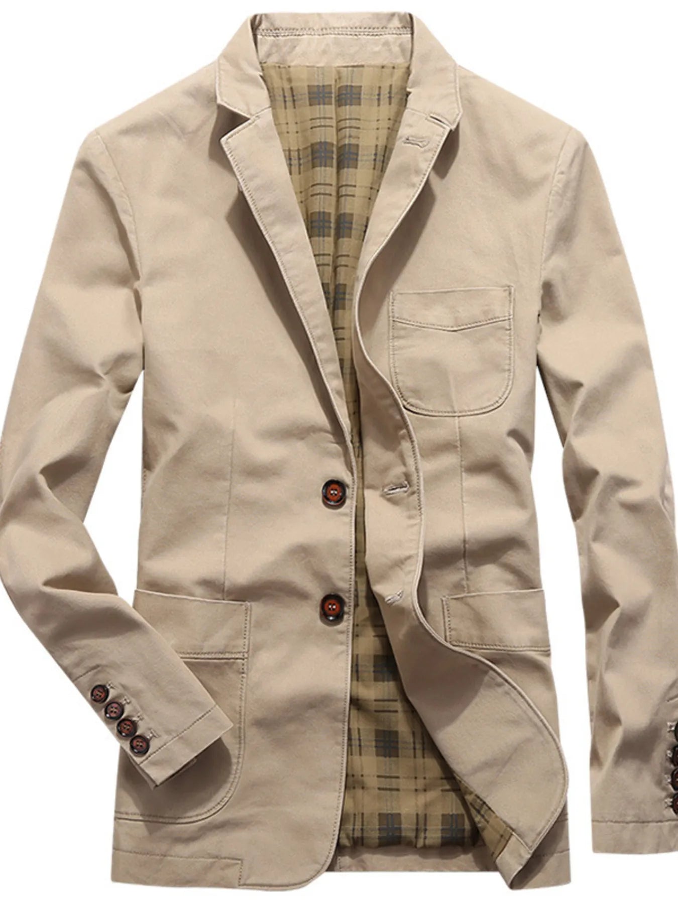 Men's Plus Size Button Up Long Sleeve Blazer Light Khaki - Fashorio