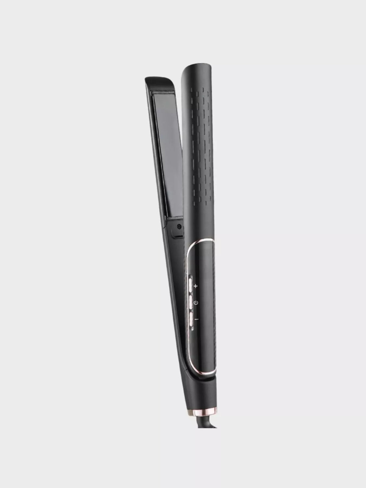 Straightener held in hand during styling