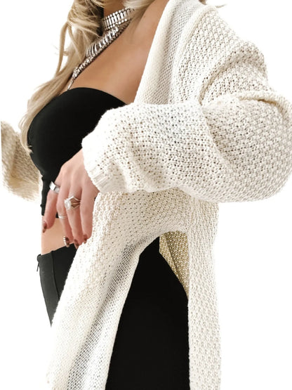 Oversized Knit Cardigan with Open Front Design - Fashorio
