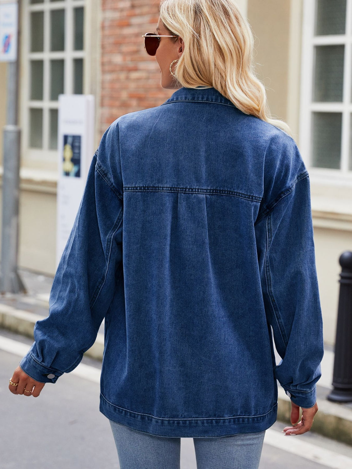 Button Up Denim Jacket with Pockets - Fashorio
