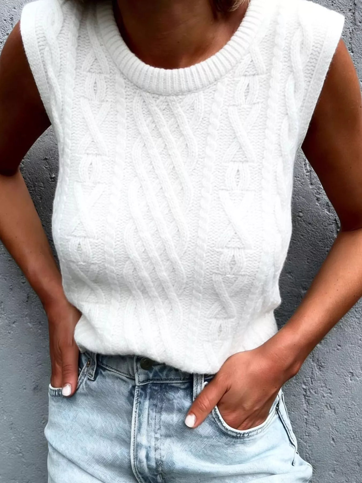 Cable Knit Sweater Vest in Gray view 7