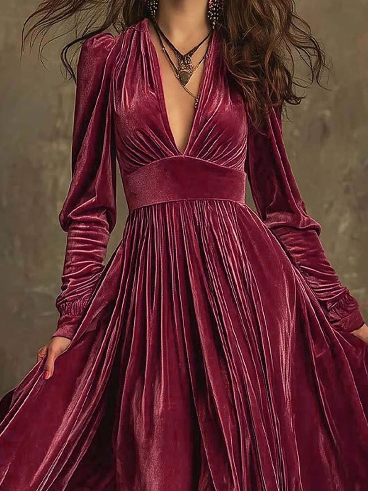 Ruffled hem long sleeve maxi dress print detail