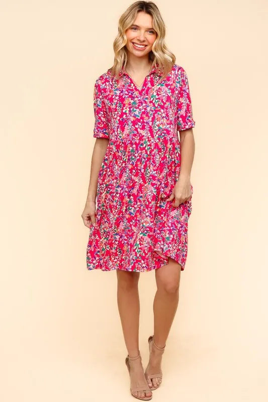 Johnny Collar Babydoll Dress with Pockets in Fuchsia view 8