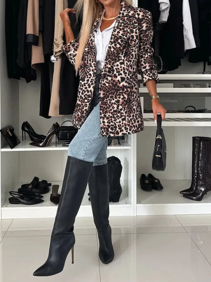 Animal Print Long Sleeve Blazer - Fashorio