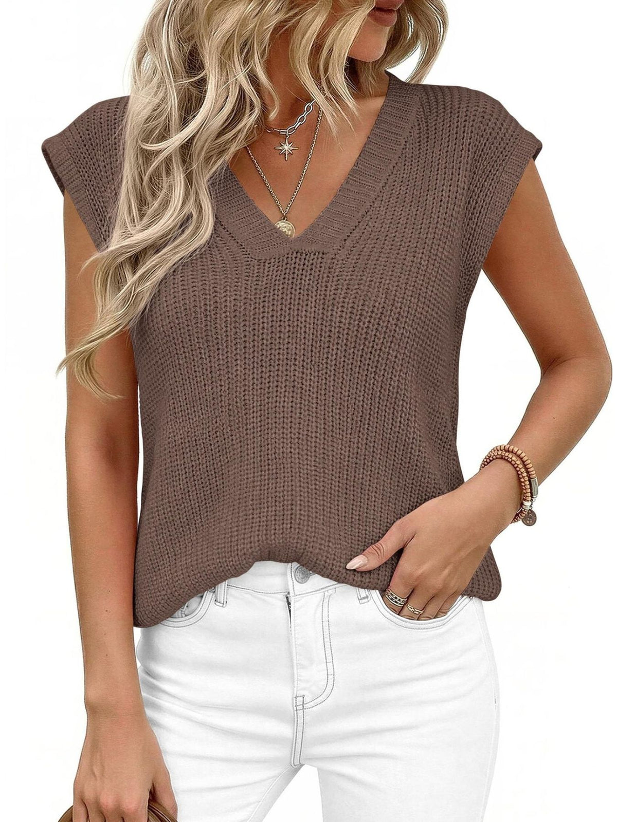 V Neck Knit Sweater Vest, view 12