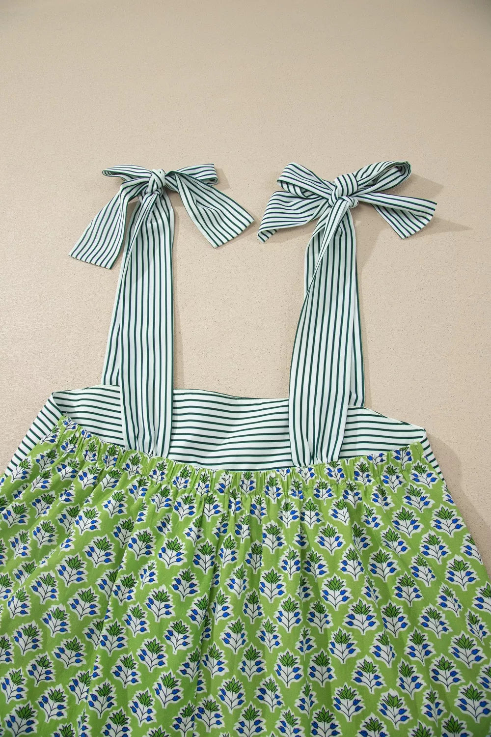 Matcha green floral print tie strap tank side view