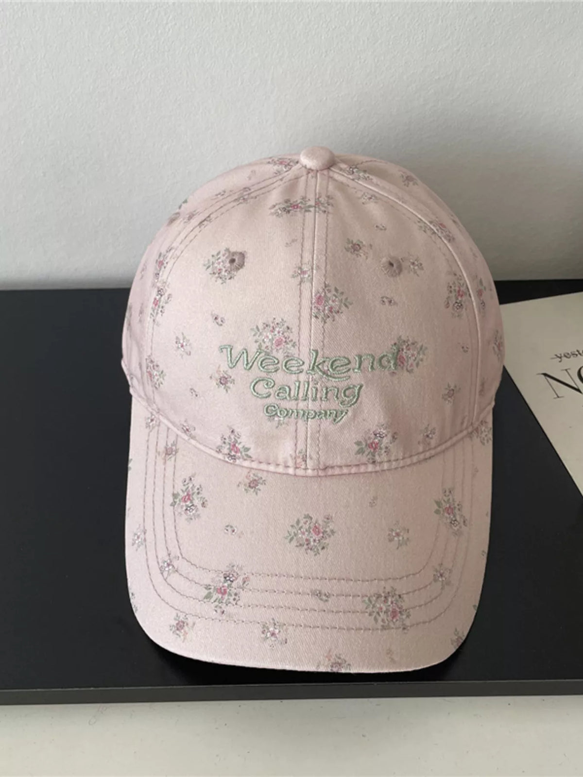 floral embroidered baseball cap side view