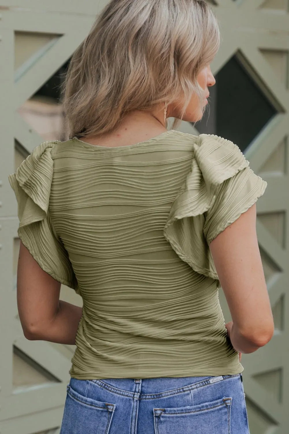 Ruffled Round Neck Textured Top - Fashorio
