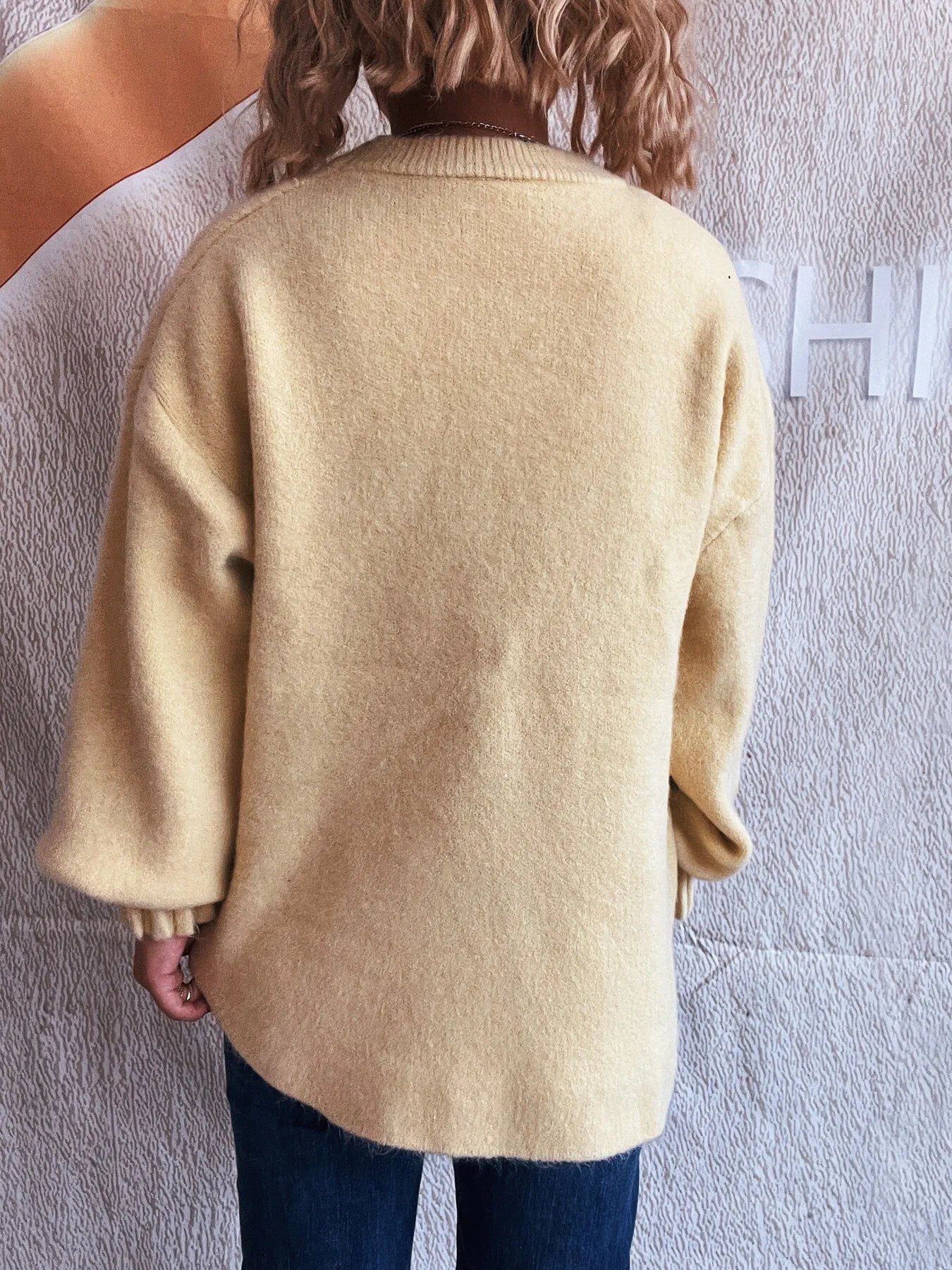 Round Neck Dropped Shoulder Sweater - Fashorio