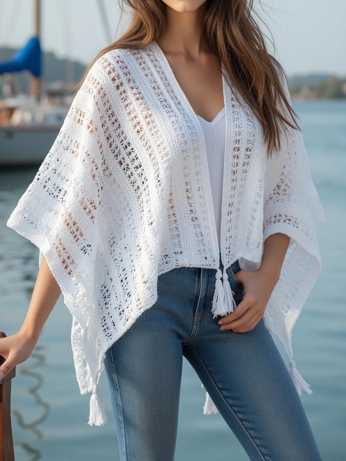 Tassel trim detail on knit cover up