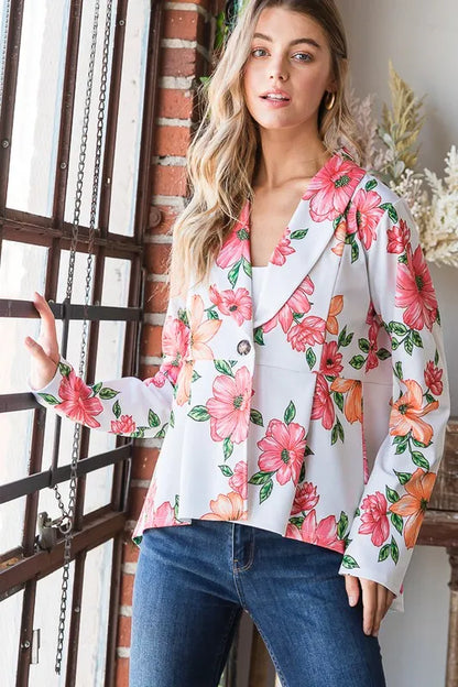 Heimish Full Size Multi Color Floral Blazers with Tunic Plus Size - Fashorio