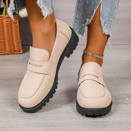 Round Toe Block Heels Loafers - Fashorio