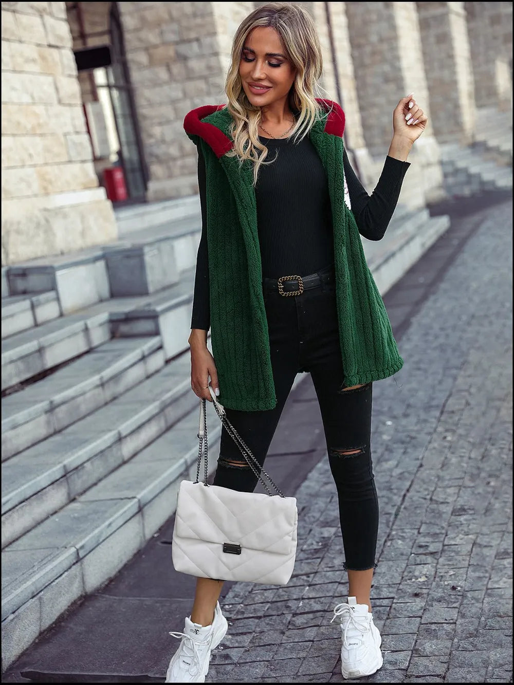 Santa Open Front Hooded Vest Coat - Fashorio
