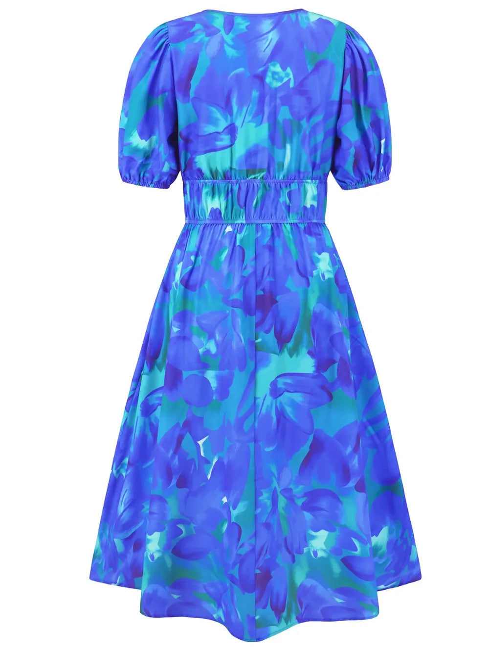 Ruched Printed Surplice Short Sleeve Dress - Fashorio