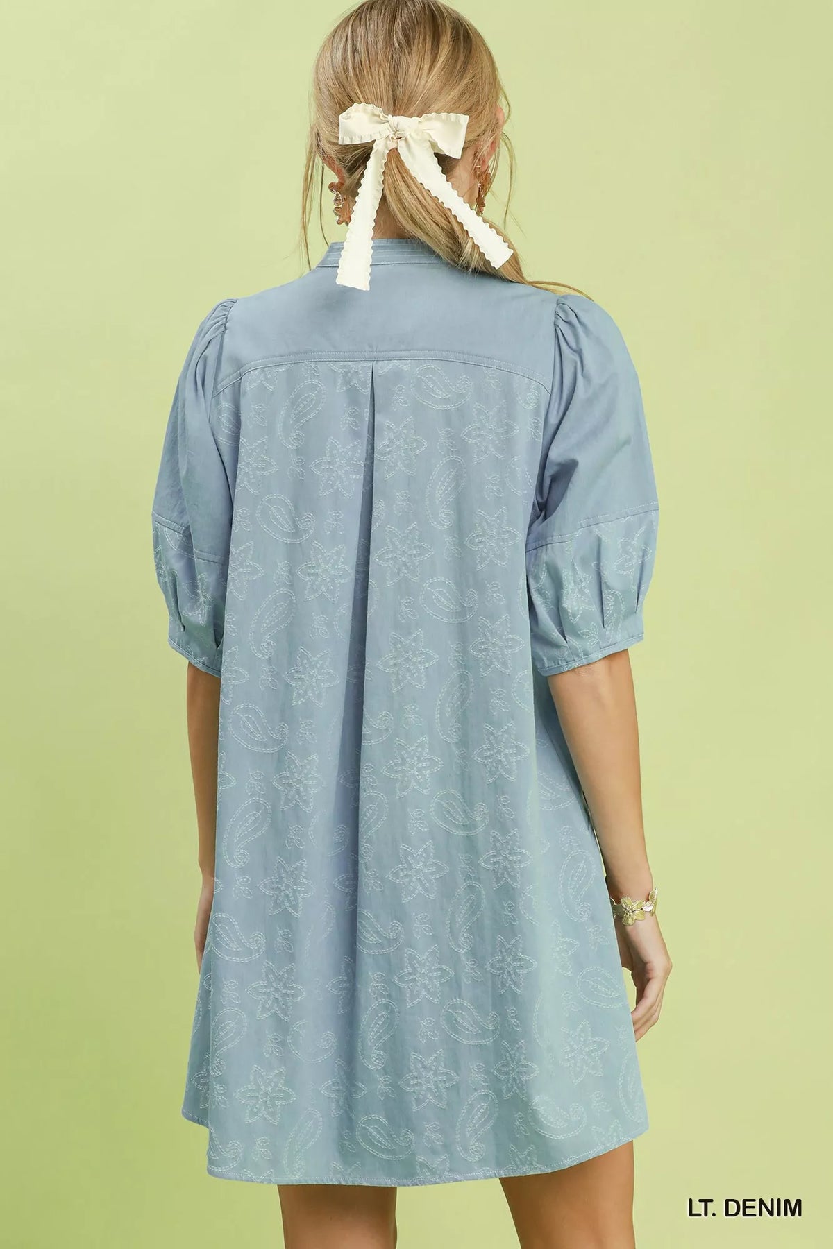 Umgee denim dress puff sleeve and collar detail