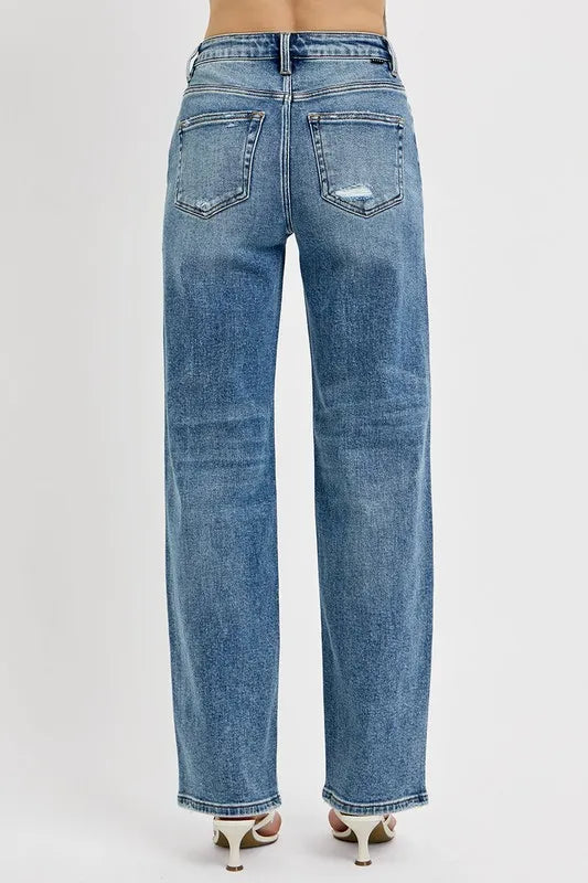 RISEN Full Size Distressed Wide Leg Jeans Plus Size - Fashorio