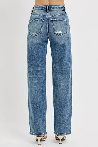 RISEN Full Size Distressed Wide Leg Jeans Plus Size - Fashorio