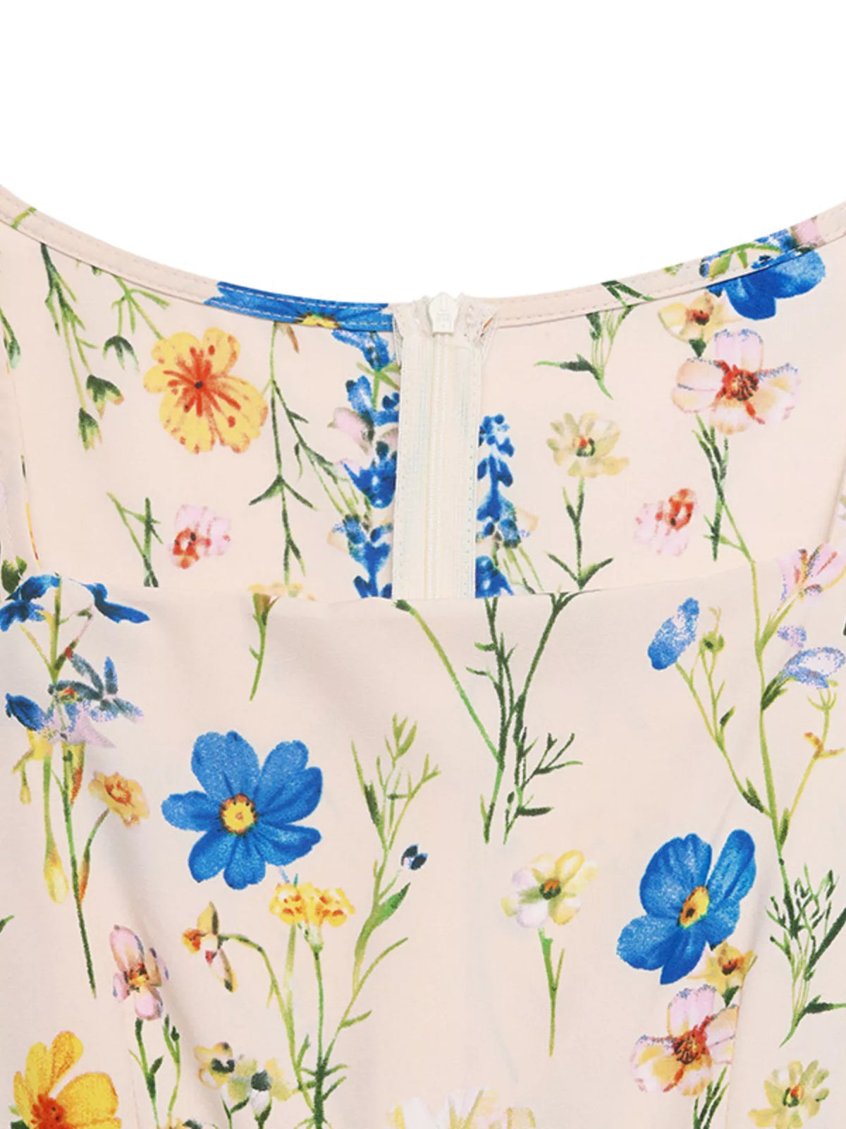 apricot floral square neck casual maxi dress on model