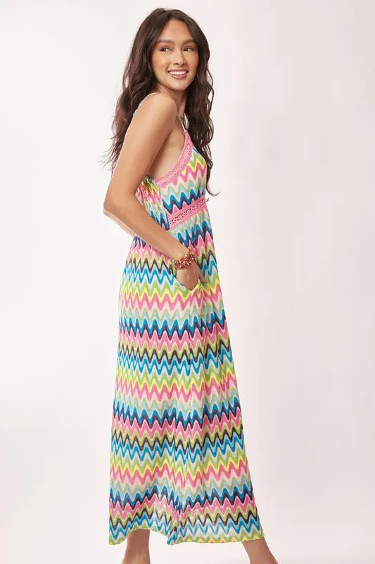 Crochet Lace Midi Dress in Pink and Blue view 8