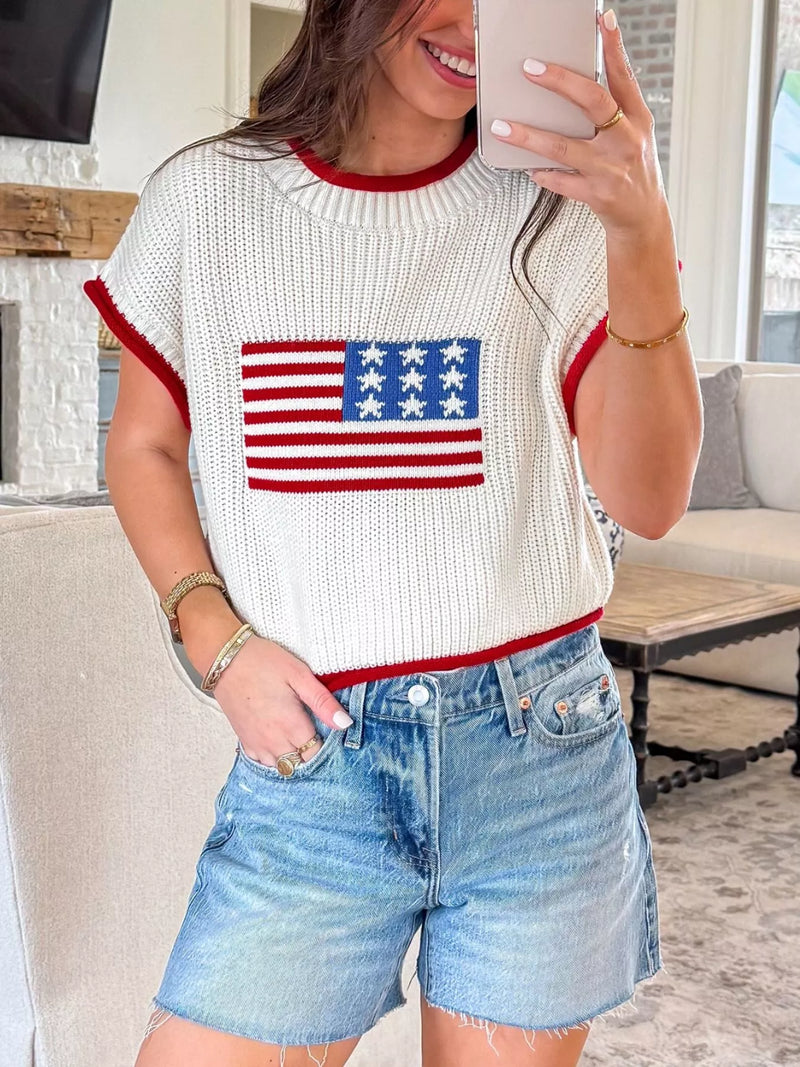 American flag knit sweater top front view