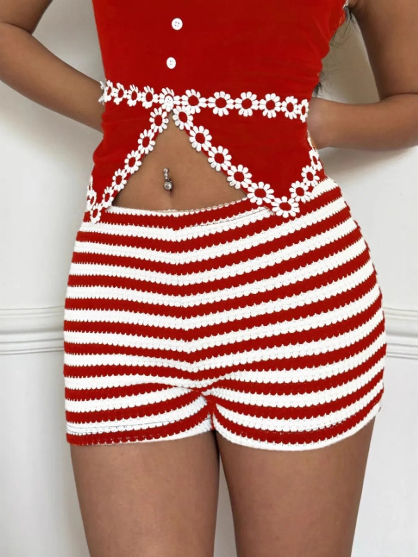 Striped High Waist Knit Shorts - Fashorio