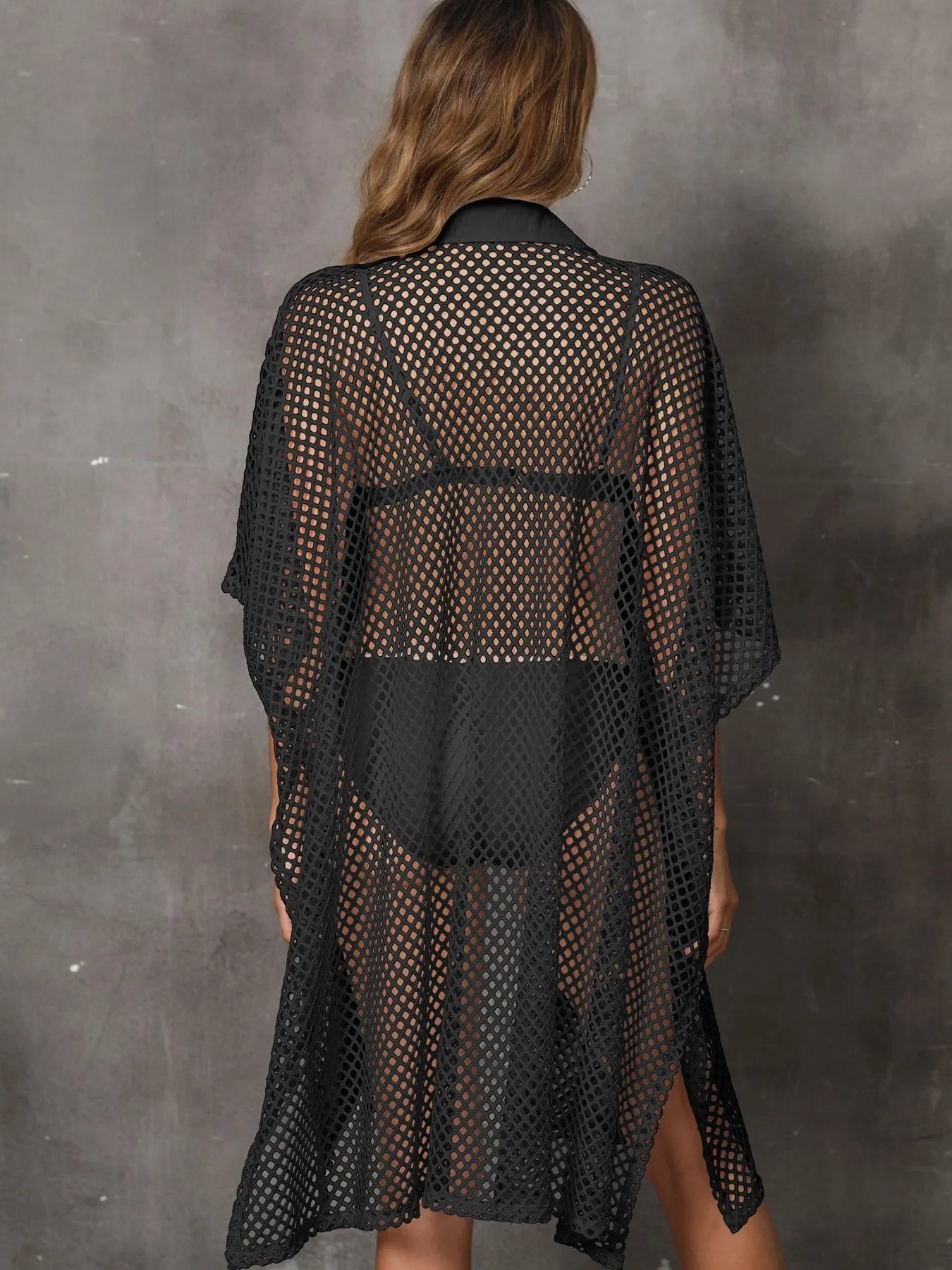 Sheer Mesh Button Up Cover Up - Fashorio
