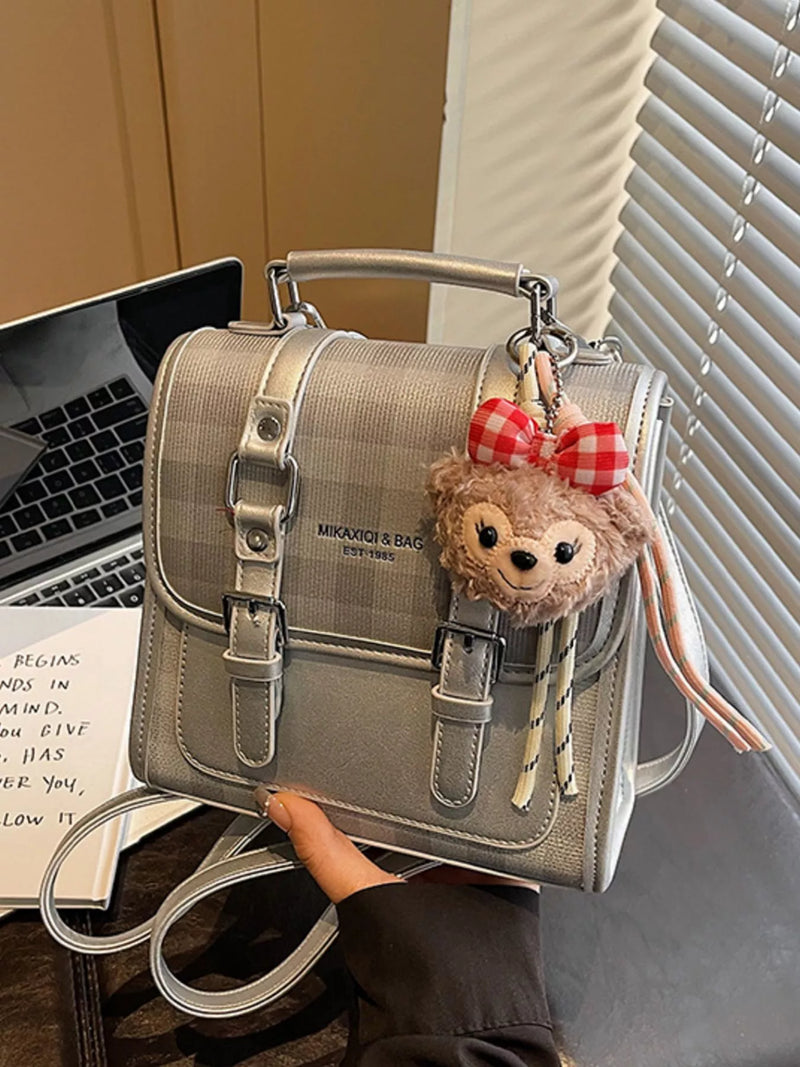 Silver plaid mini backpack front view