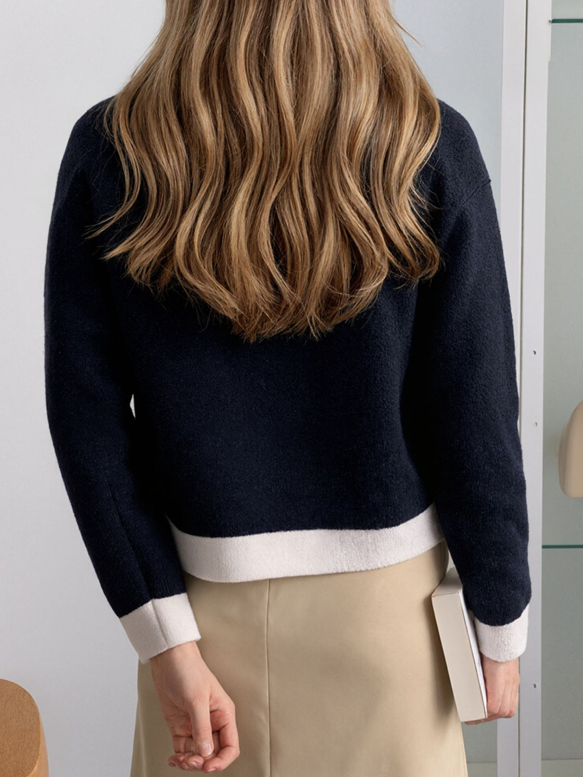 Contrast trim cardigan button detail