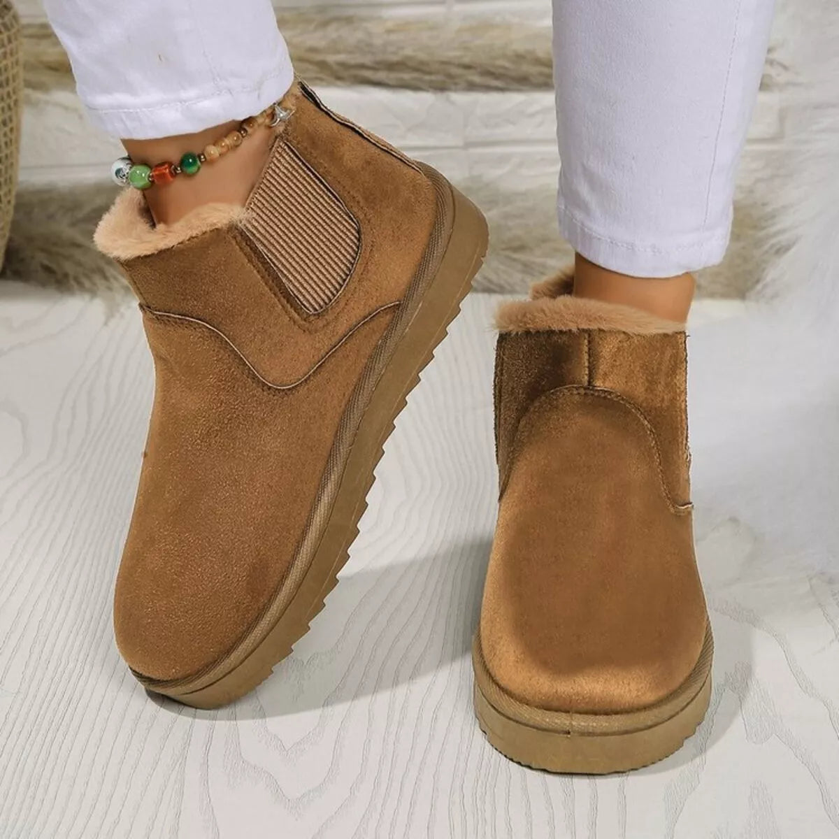 round toe platform boots on model view