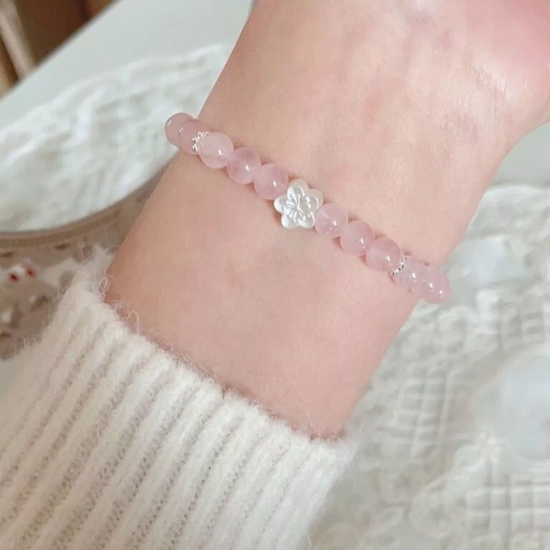 Sterling silver crystal bead flower bracelet on wrist