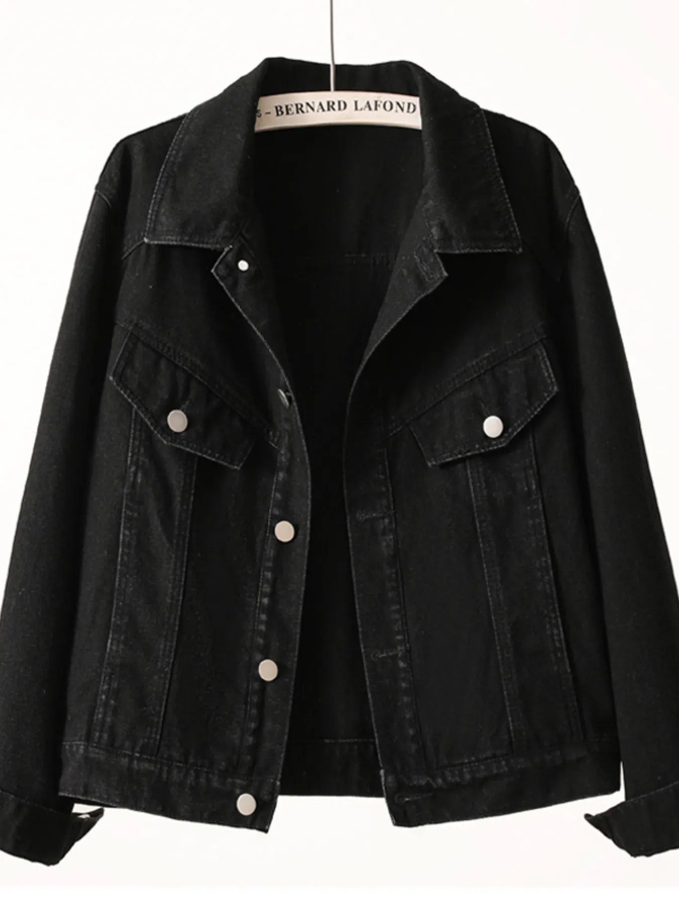 Button Up Long Sleeve Denim Jacket Black - Fashorio