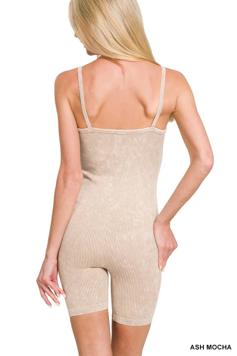 Stone Washed Ribbed Seamless Romper side view