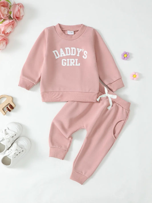 Children's Letter Graphic Sweatshirt and Pants Set Pale Blush - Fashorio