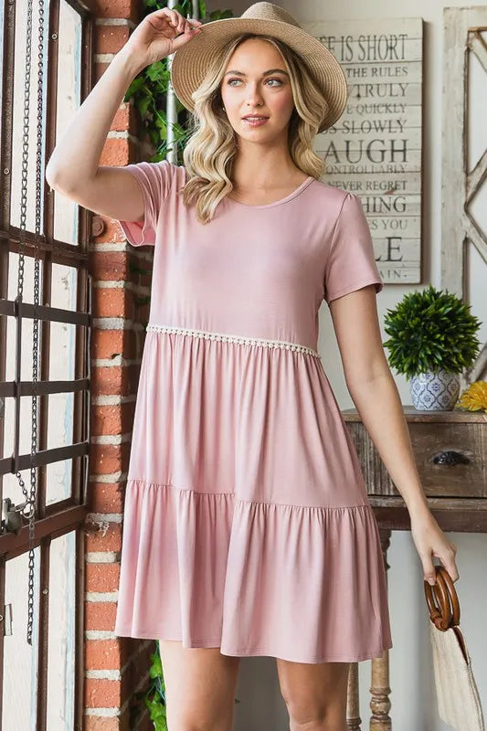 Pompom lace mini dress full outfit view