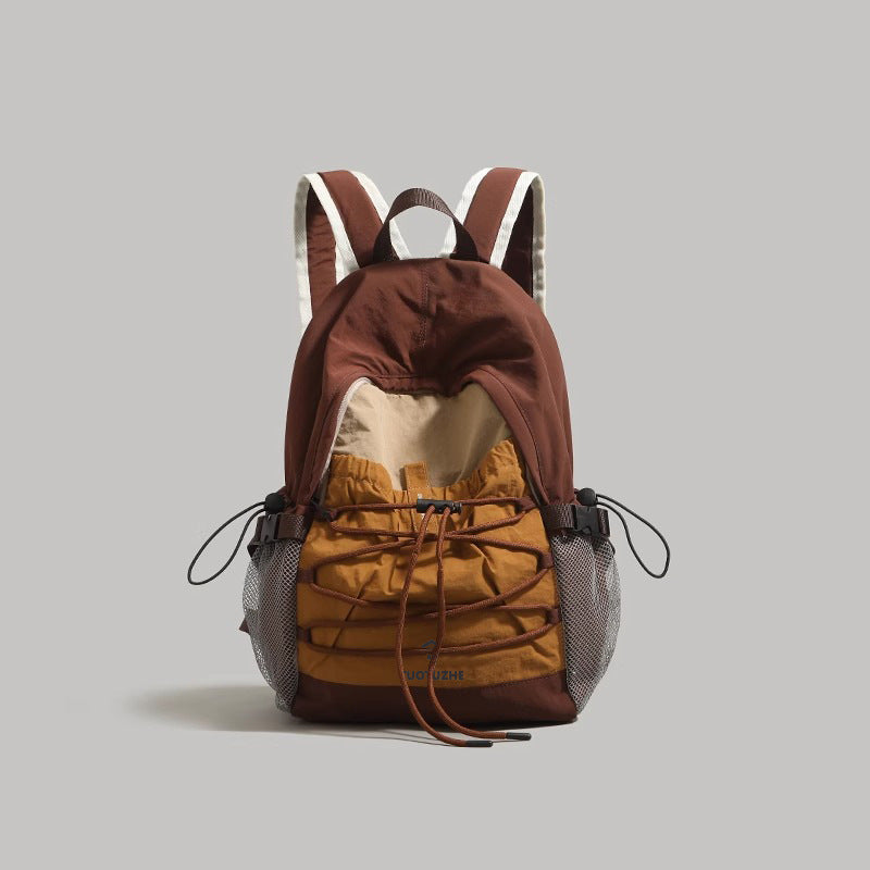 Brown drawstring backpack detail
