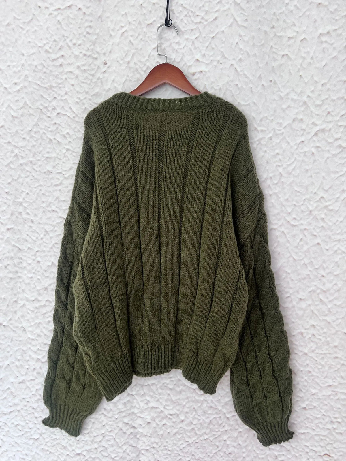 cable knit long sleeve sweater front view