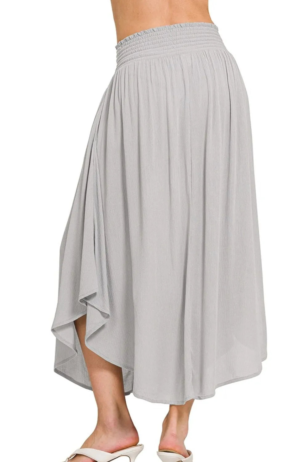 Zenana Woven Crinkle Smocked Waist Maxi Skirt W Pockets - Fashorio