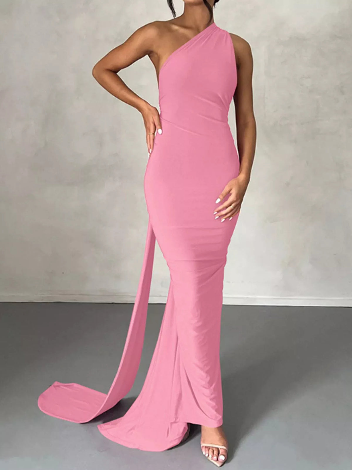 One Shoulder Ruched Bodycon Maxi Dress detail view